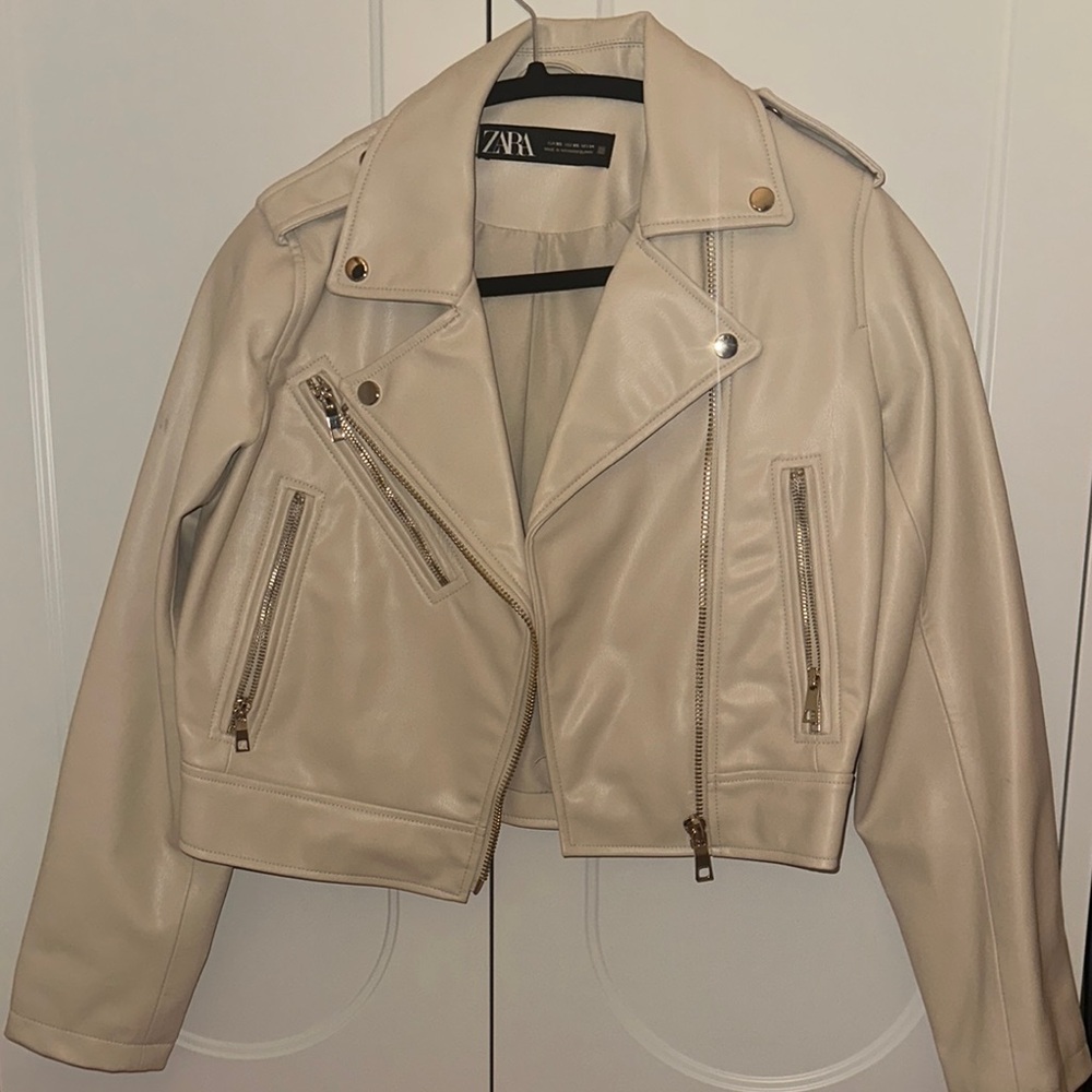 Zara Women's Cream Leather Jacket